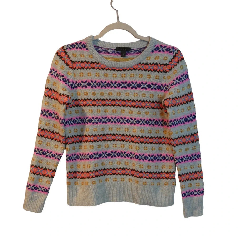 J. Crew Fair Isle Lambswool Multicolor Sweater Size XS